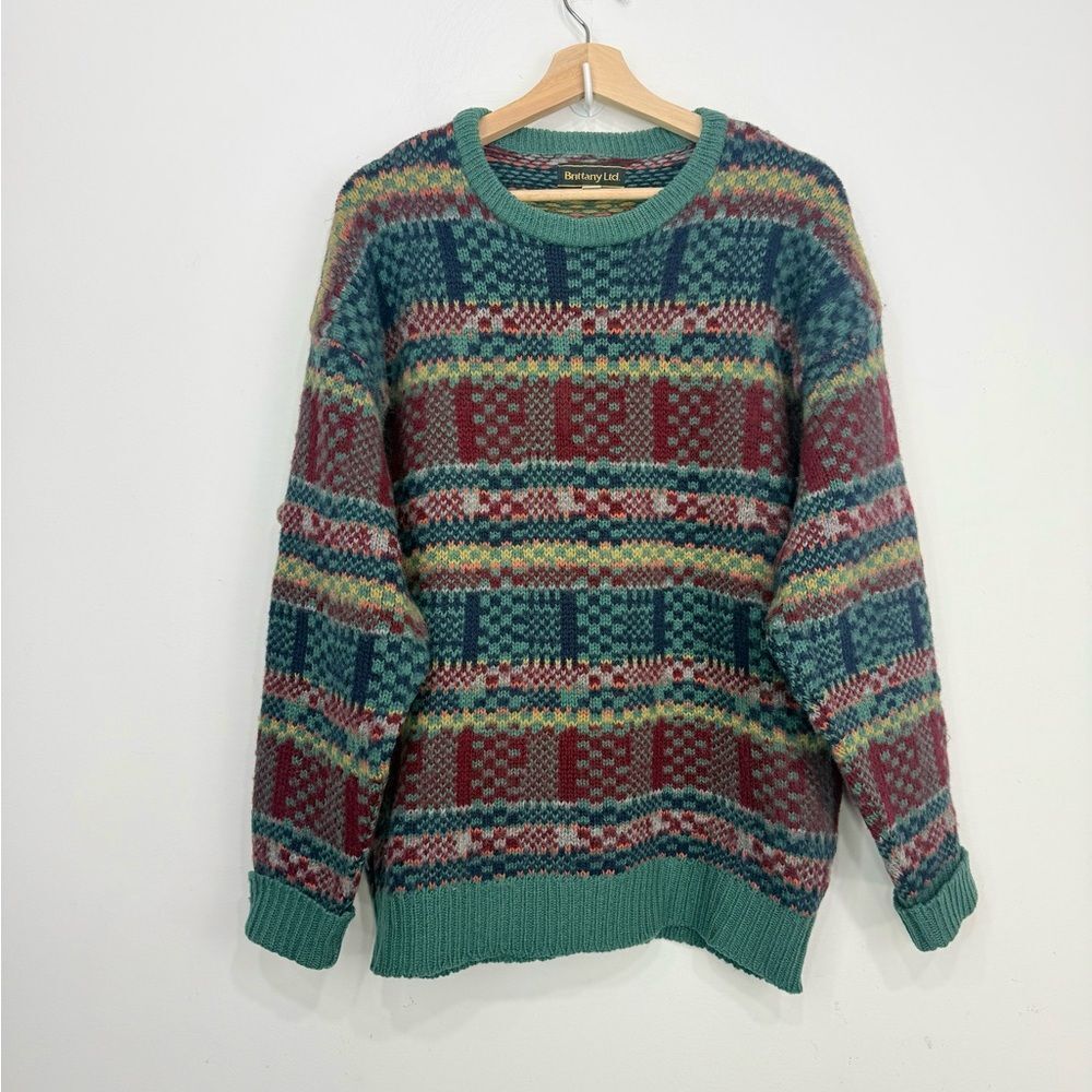 Brittany Ltd Vintage 100% Wool Knit Earthtone Crewneck Pullover Sweater